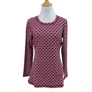 T by Talbots Top Womens PS Small Petite Supersoft Jersey Long Sleeve Printed Tee
